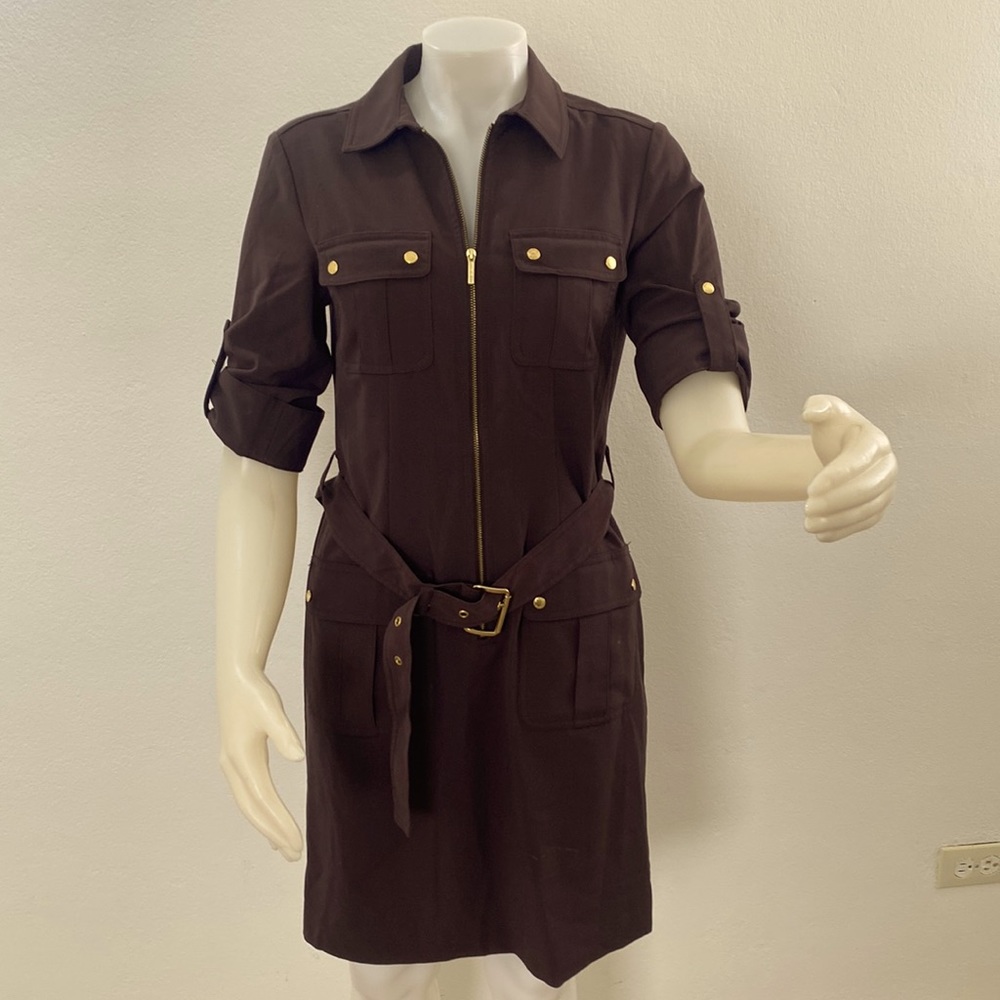 MICHAEL KORS ROLL SLEEVE BELTED SHIRT DRESS